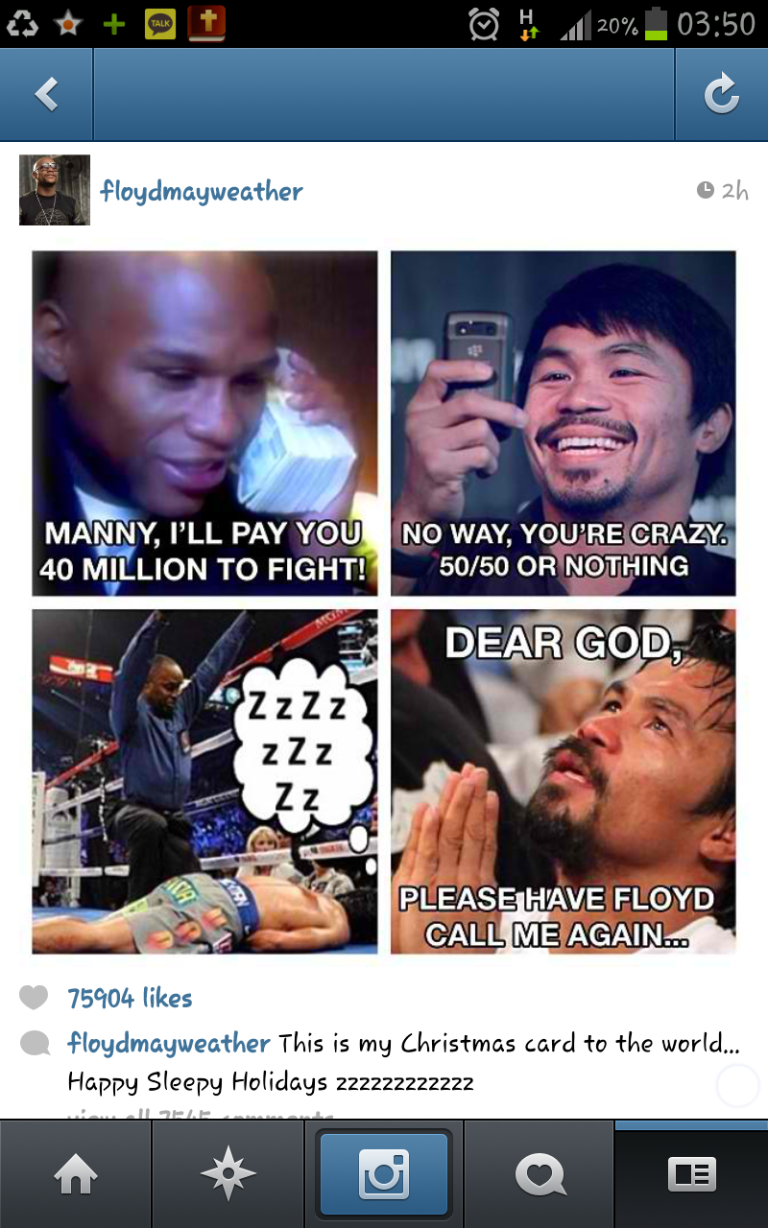 Floyd Mayweather Jr mocks Manny Pacquiao on Instagram.